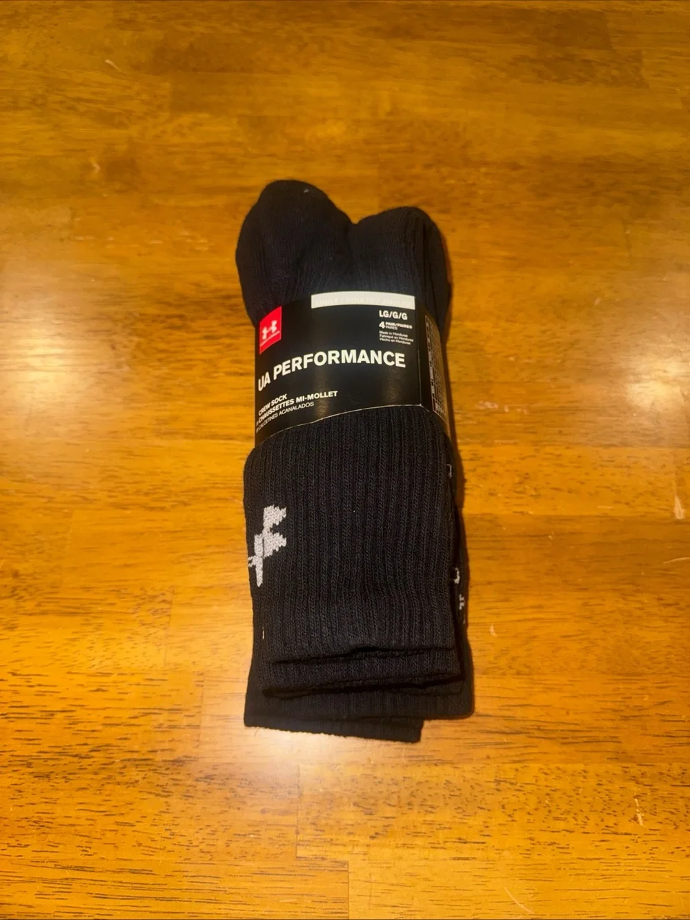 Under Armour Performance 4 Pair Crew Socks Large Black Mens 9-12.5 New With Tags